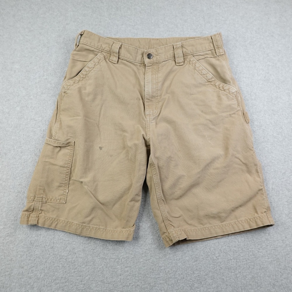 Carhartt Cargo Shorts Mens 34 Tan Work Cotton B147 DKH Utility Distressed Stains